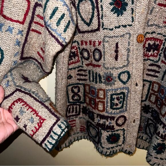 VINTAGE IVY wool knit cardigan sweater with embroidery S - Picture 5 of 6